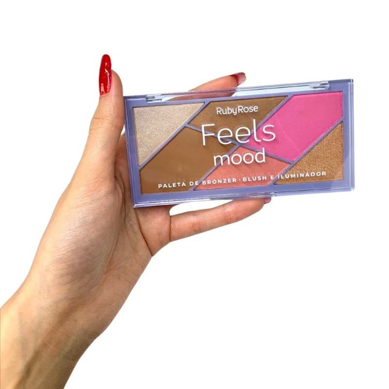 Paleta Ruby Rose Feels Mood HB7528 Blush Bronzer Iluminador 6 Cores Maquiagem Completa Facial