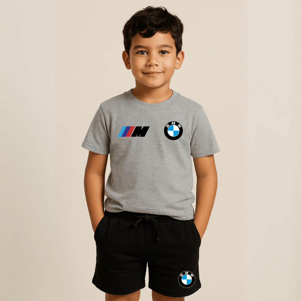 Lindo Conjunto Kit Infantil Camiseta e Short Moletom Estampa DTF  BMW Motor Sport Linha M Bermuda e Camisa 100% Algodão