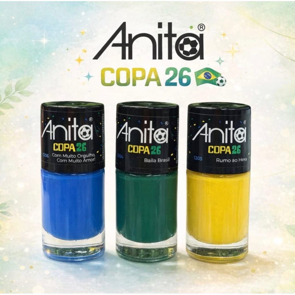 Kit Esmaltes Anita Coleção Limitada Copa do Mundo 2026 Premium 10ml Acabamento Cremoso