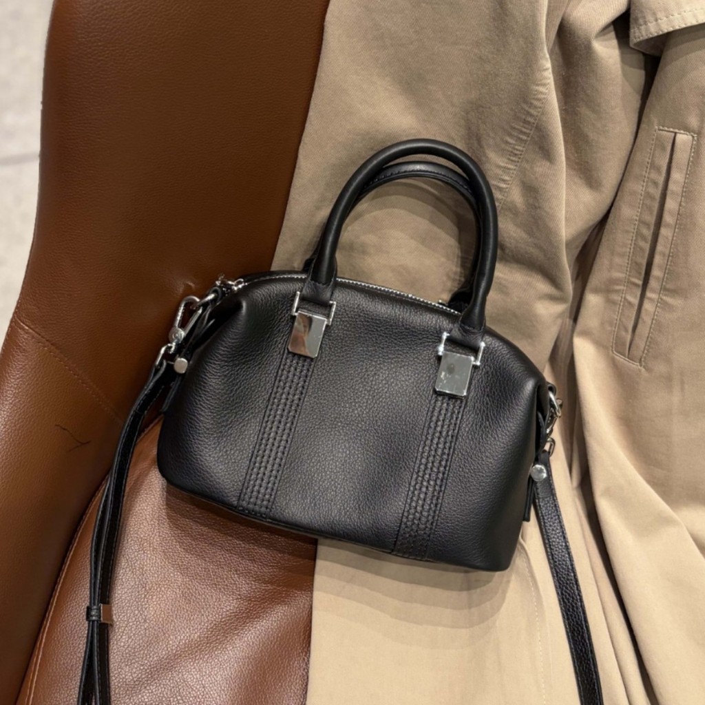 Bolsa de ombro feminina de couro de primeira camada com zíper simples All-Match couro genuíno Messen