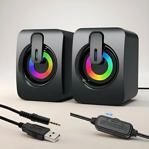 Caixa De Som Para Pc Notebook Led Rgb Alto-falante Usb P2