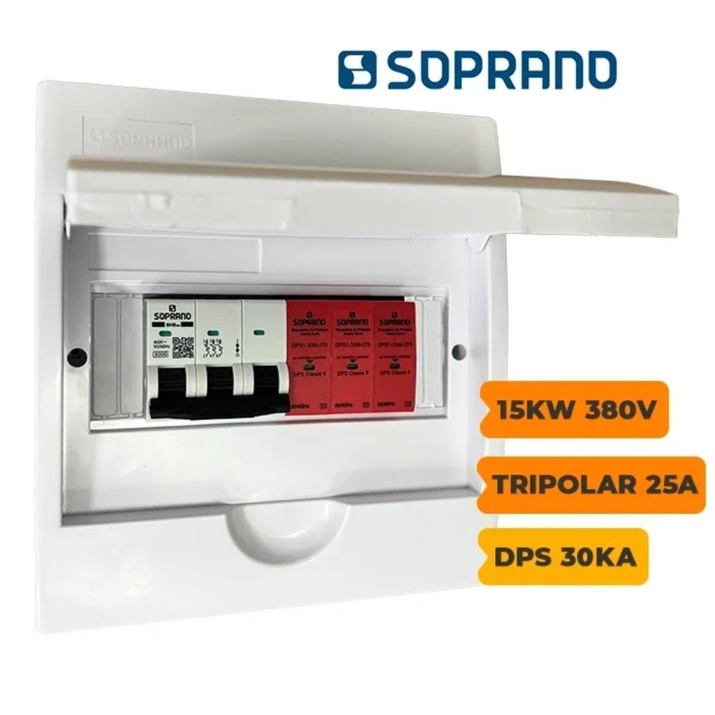 Quadro CA de Distribuição Tripolar 25A Com DPS 30kA 275V