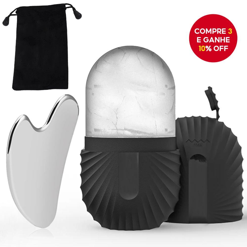 Conjunto De Rolo De Gelo E Gua Sha De Aço Inoxidável : Ferramenta De Massagem Facial Para Levantamento Contorno
