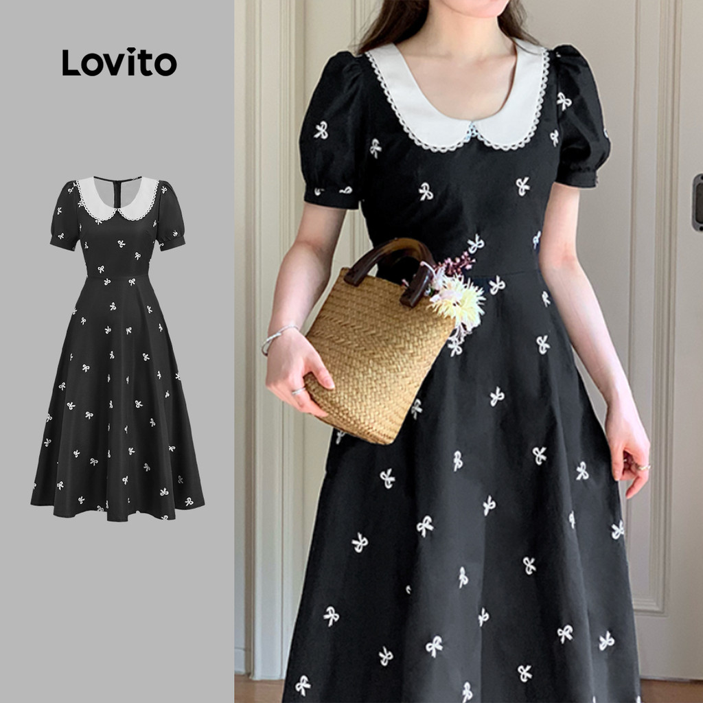 Lovito Vestido Elegante De Festa Preto Para Mulheres Na Primavera/verão L156AD12