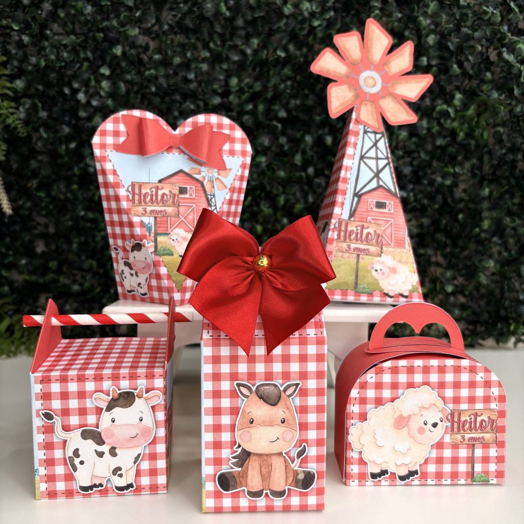 Kit Festa Fazendinha Vermelha Menino Lembrancinhas  Caixinha Milk Personalizada  PEGUE E MONTE