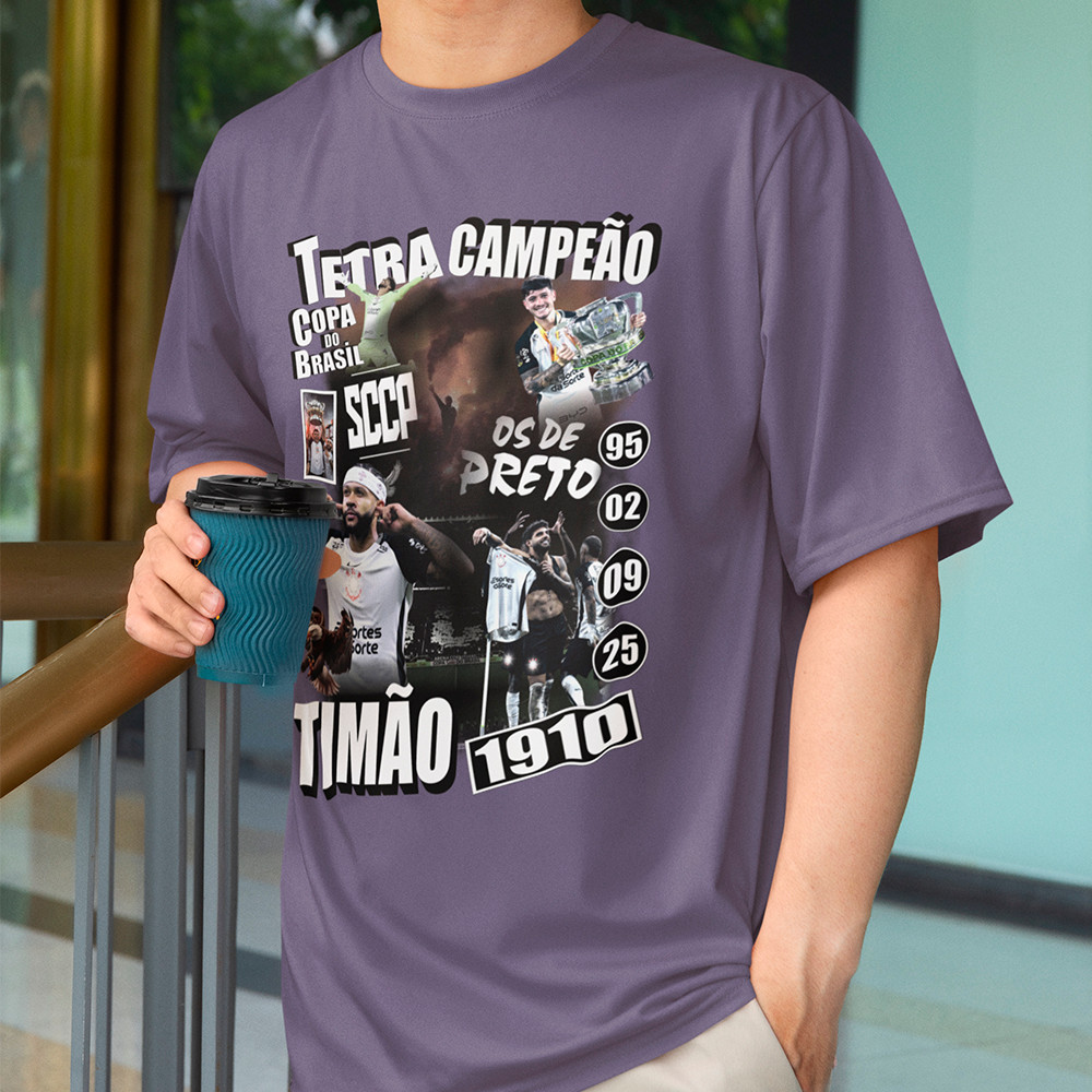 Camisa Masculina Bootleg Timão Tetracampeão 2025 Copa Do Brasil Camiseta Jogador Futebol Coringão