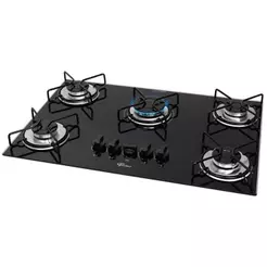 Cooktop 5 Bocas Fischer Fit Line Trempe Esmaltada Aramado, Chama Superautomático, Preto - Bivolt