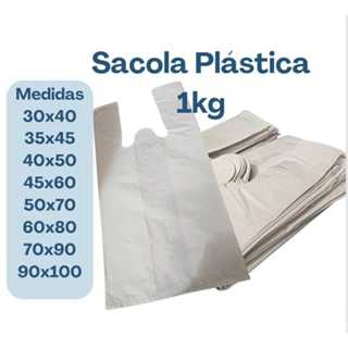 SACOLA PLÁSTICA BRANCA MAIS RESISTENTE E GROSSA 1KG - RECICLADA VARIOS TAMANHOS em Oferta na Shopee
