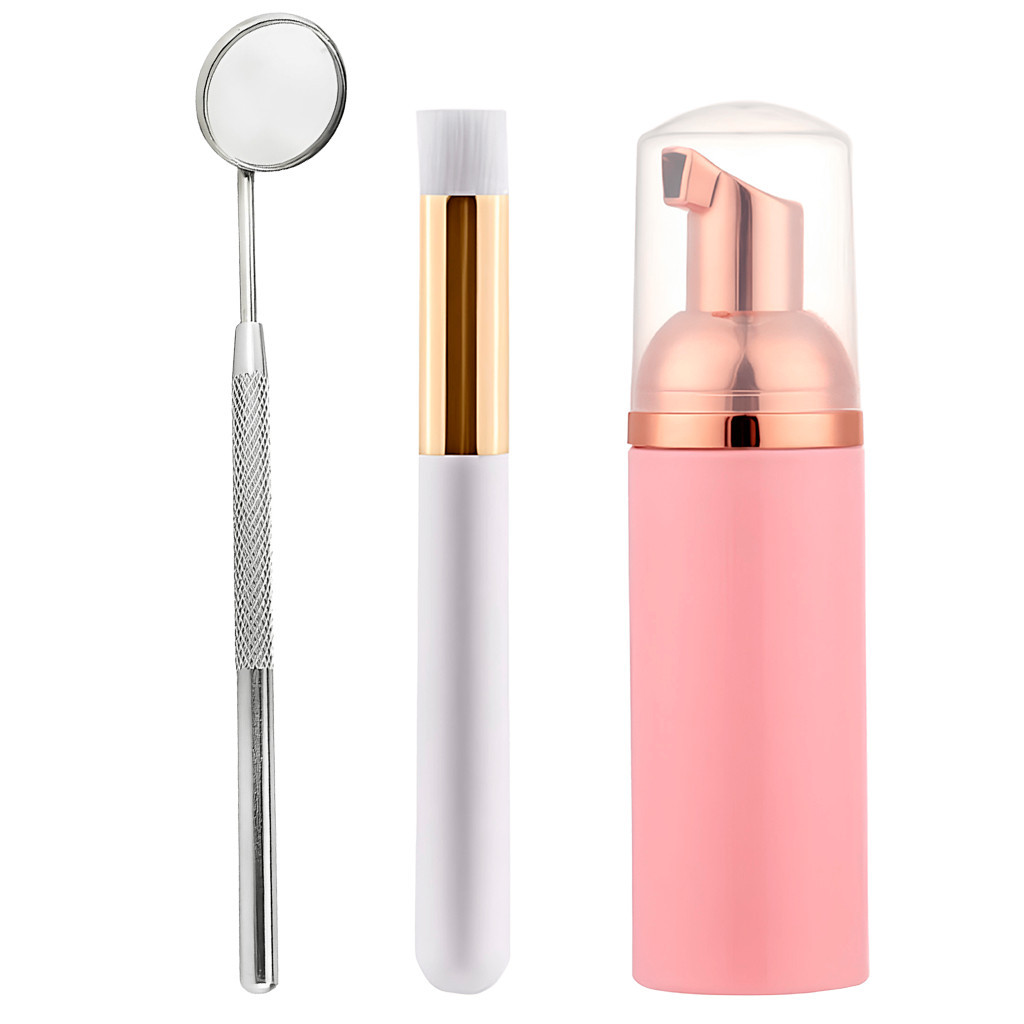 Kit Lash de Limpeza e Precisão de Cílios Pump Espuma Pincel Higienizador Espelho para Extensão