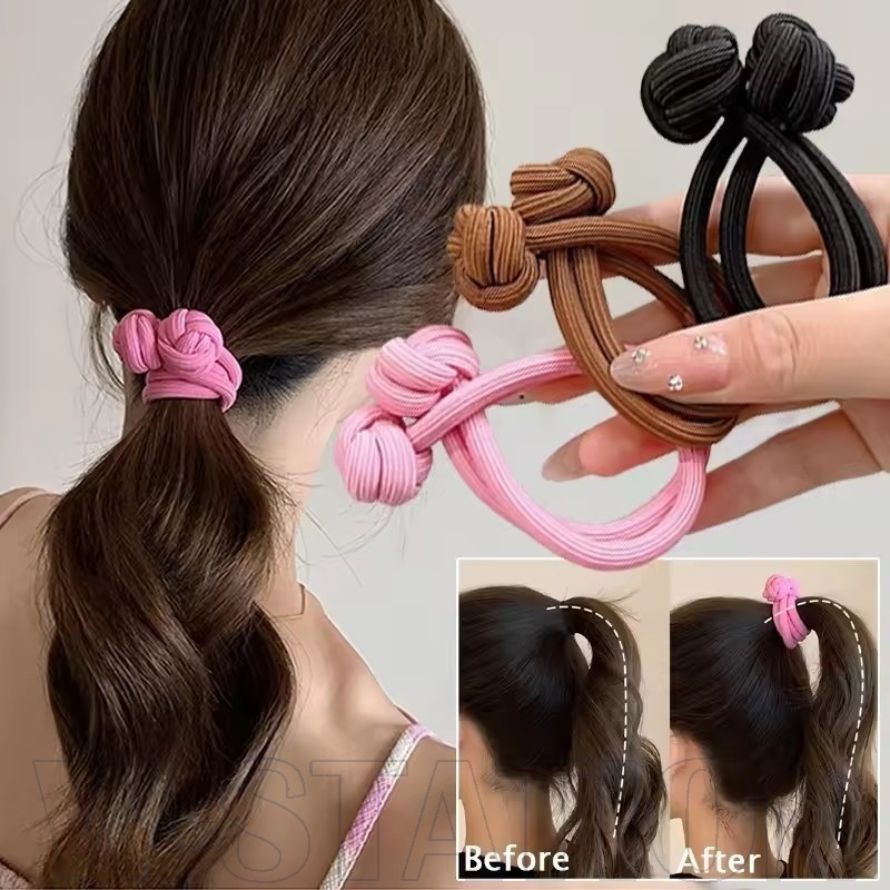 2/4/6/10 Unidades De Laços De Cabelo Elásticos Femininos Com Nó-Faixa De Rabo De Cavalo Grosso Acessórios De Estudante-E