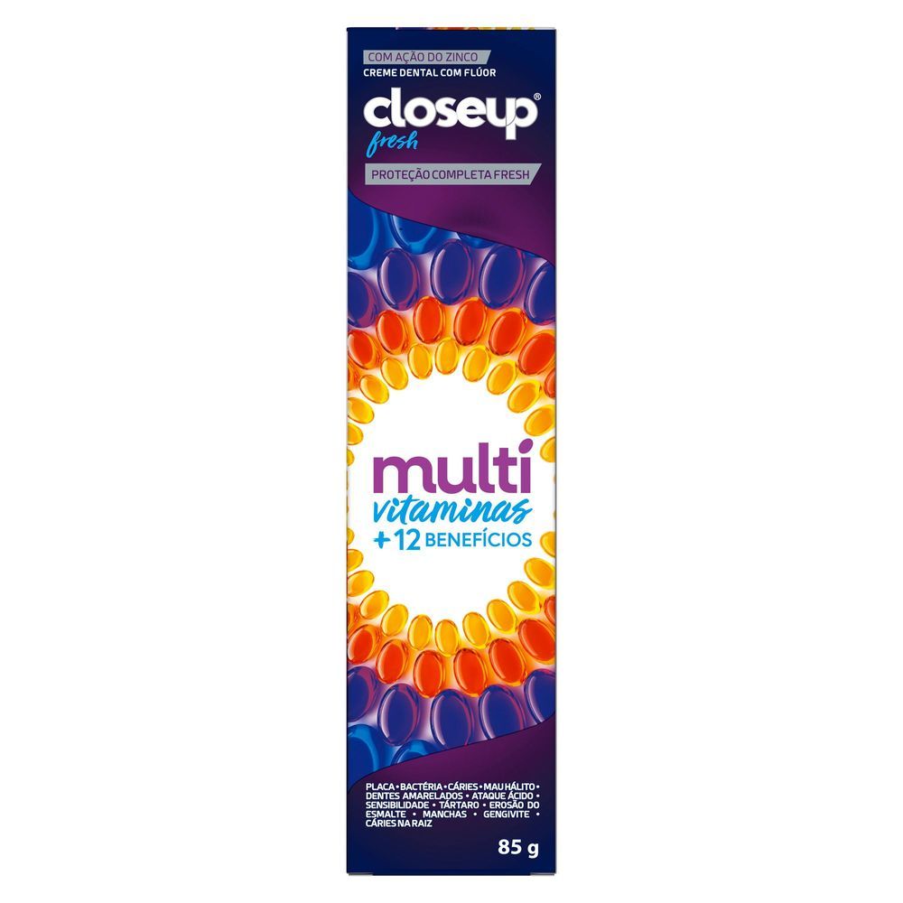 Detalhes do Creme Dental Closeup Multi Vitaminas +12 Benefícios Fresh 85g