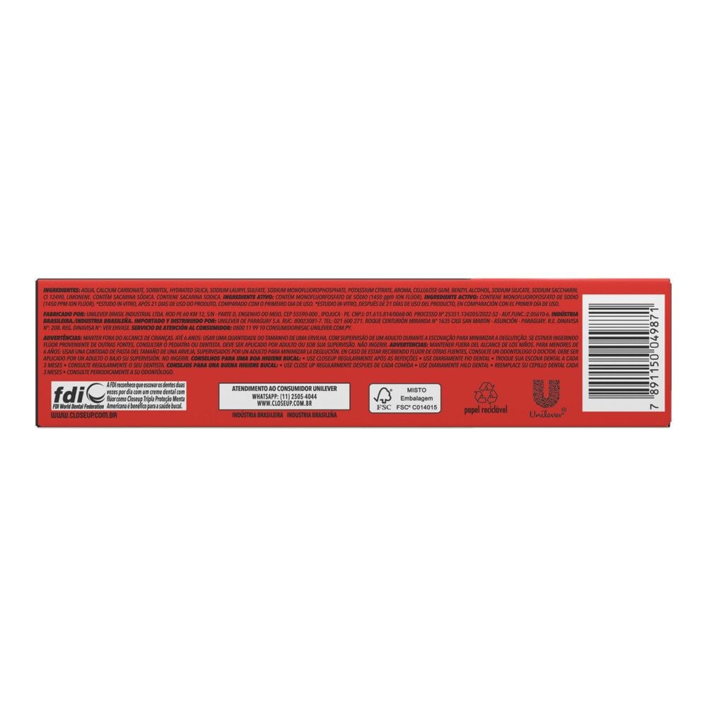 Detalhes do Creme Dental Close Up Tripla Proteção Menta Americana 70g