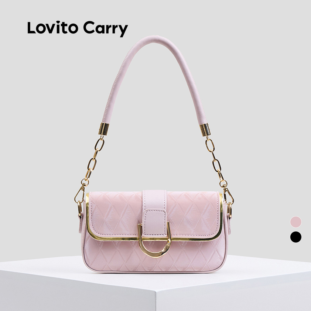(Lovito Carry) Bolsa de Ombro Pequena Elegante com Corrente Metálica no Estilo Axila LFAR6076 em Oferta na Shopee