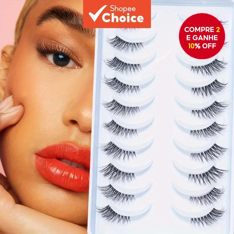 Novas 10 Pares de Cílios Meia Olho de Gato - Maquiagem Natural para encontros e festas em Oferta na Shopee