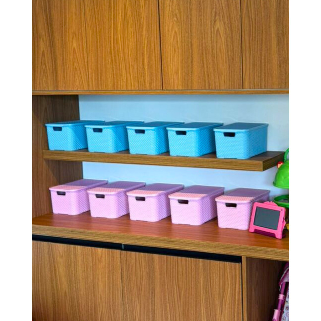 Kit 4 Caixas Organizadora 7 L Rattan Rosa + 20 cabides Infantil