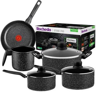 Jogo de Panelas Rochedo Stone Pro  5 Peças com Revestimento Antiaderente Minerium Preta em Oferta na Shopee