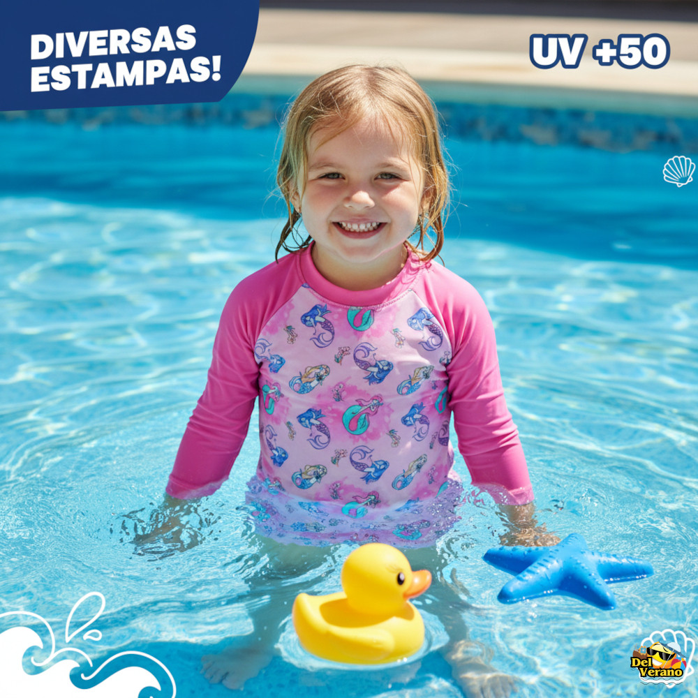 Camiseta Térmica Infantil UV UVB 50 Estampa Verão Praia