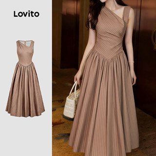 Lovito Vestido Elegante Assimétrico Primavera/verão Marrom para Mulheres L164LD247 em Oferta na Shopee
