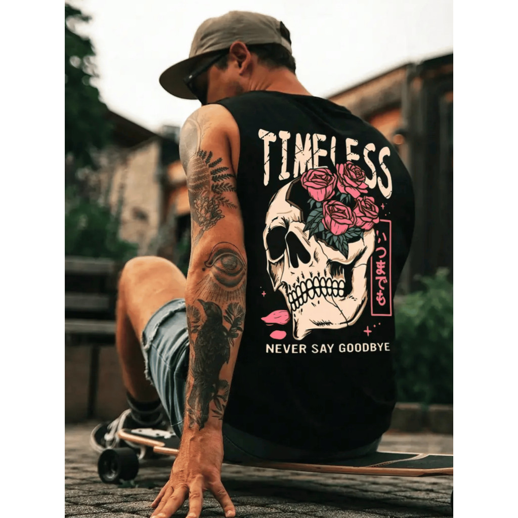 Camiseta camisa Regata Oversized Masculina Caveira Timeless Larga Streetwear Camisa Malha 100% Algodão