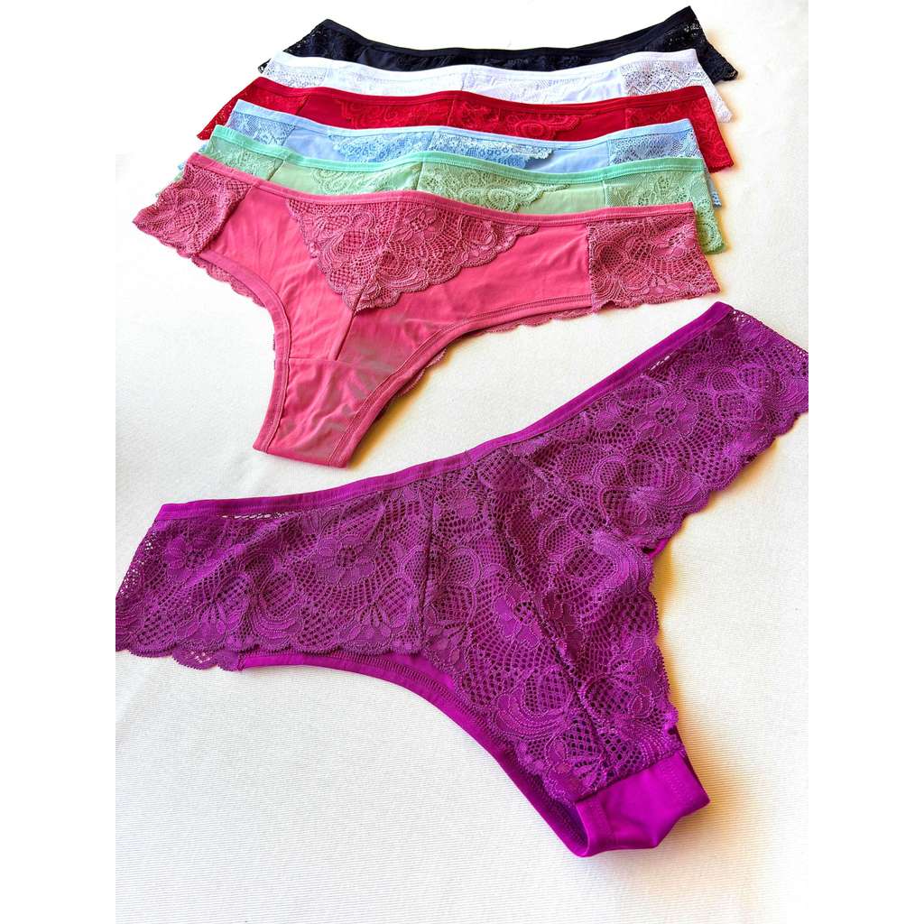 Kit Calcinha Plus size Fio Dental Renda Lingerie Feminina Conforto