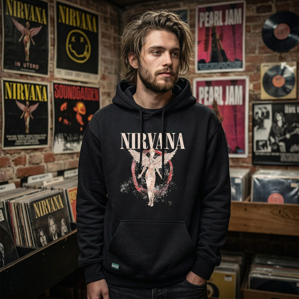 Moletom nirvana Banda de rock Sound in Utero Angels Canguru Blusa de Frio unissex  Lançamento Tamanho Grande Plus size