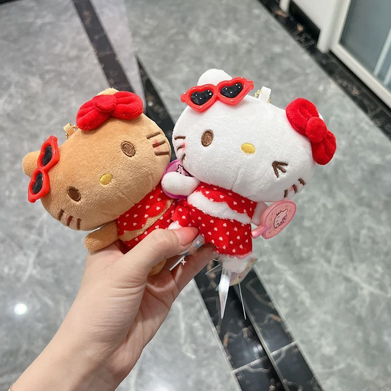 Pingente preto havaiano da Hello Kitty, chaveiro de pelúcia fofo com biquíni, acessório para bolsas.