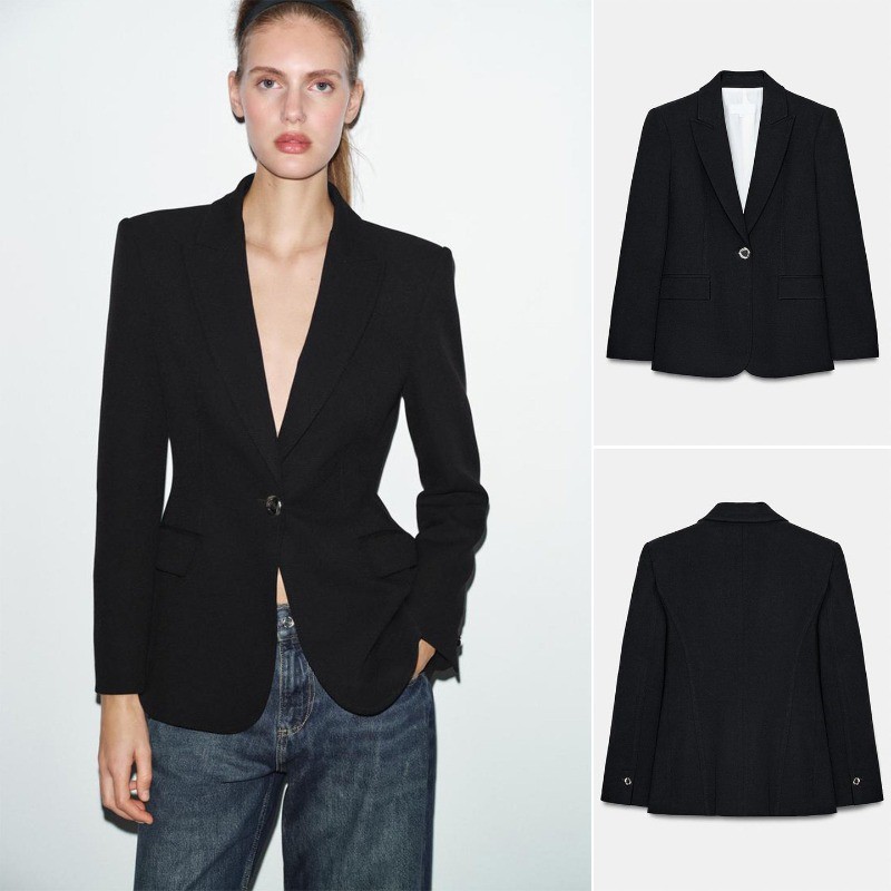  Lapela Manga Longa com Almofada de Ombro Blazer Slim-fit 2253599