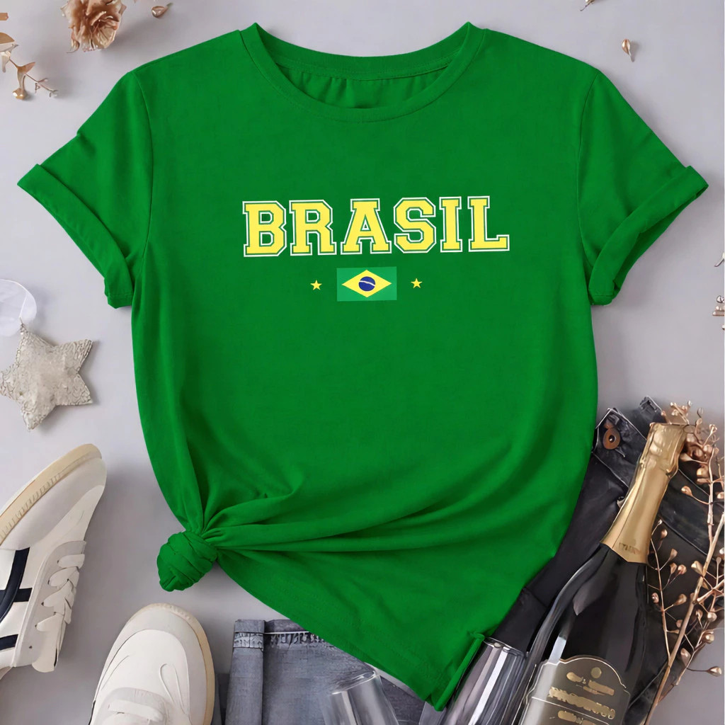 Camiseta Blusa Do Brasil Feminina Copa Do Mundo 2026 Camiseta Torcedor Brasil 100% Algodão Envio Já