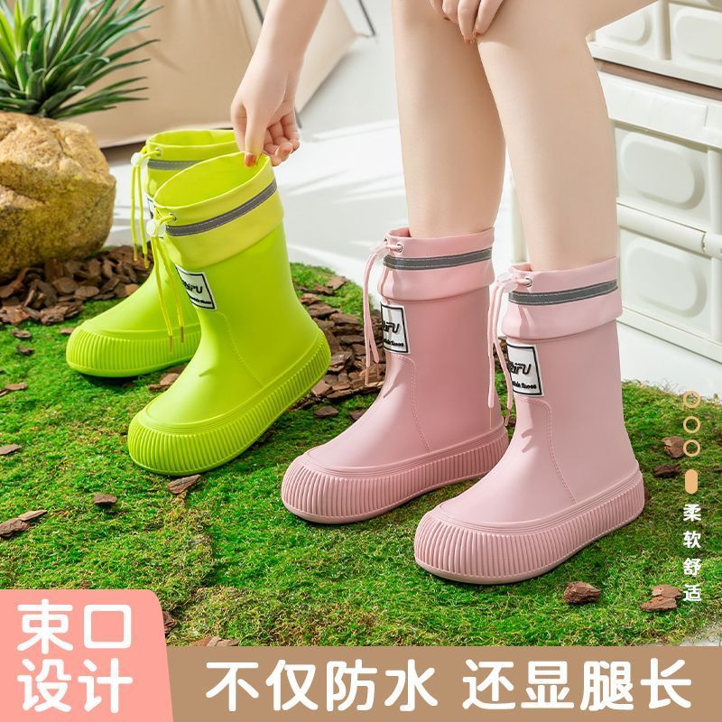 Versão coreana botas de chuva moda novo estilo sapatos de água femininos antiderrapante forro de lã à prova dwaterproof 