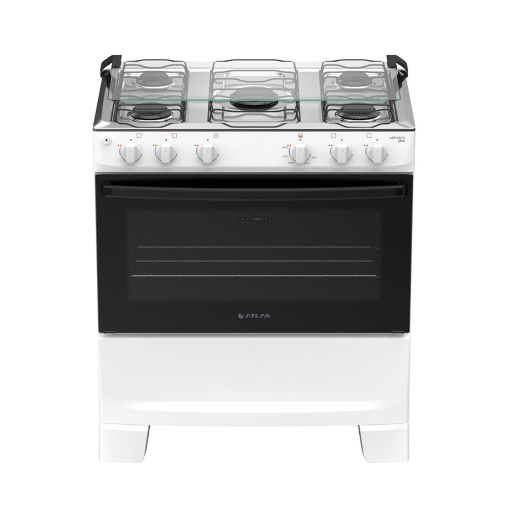Fogão 5 Bocas à Gás Atlas Mônaco Plus Acendimento Automático e Mesa de Inox Branco Bivolt