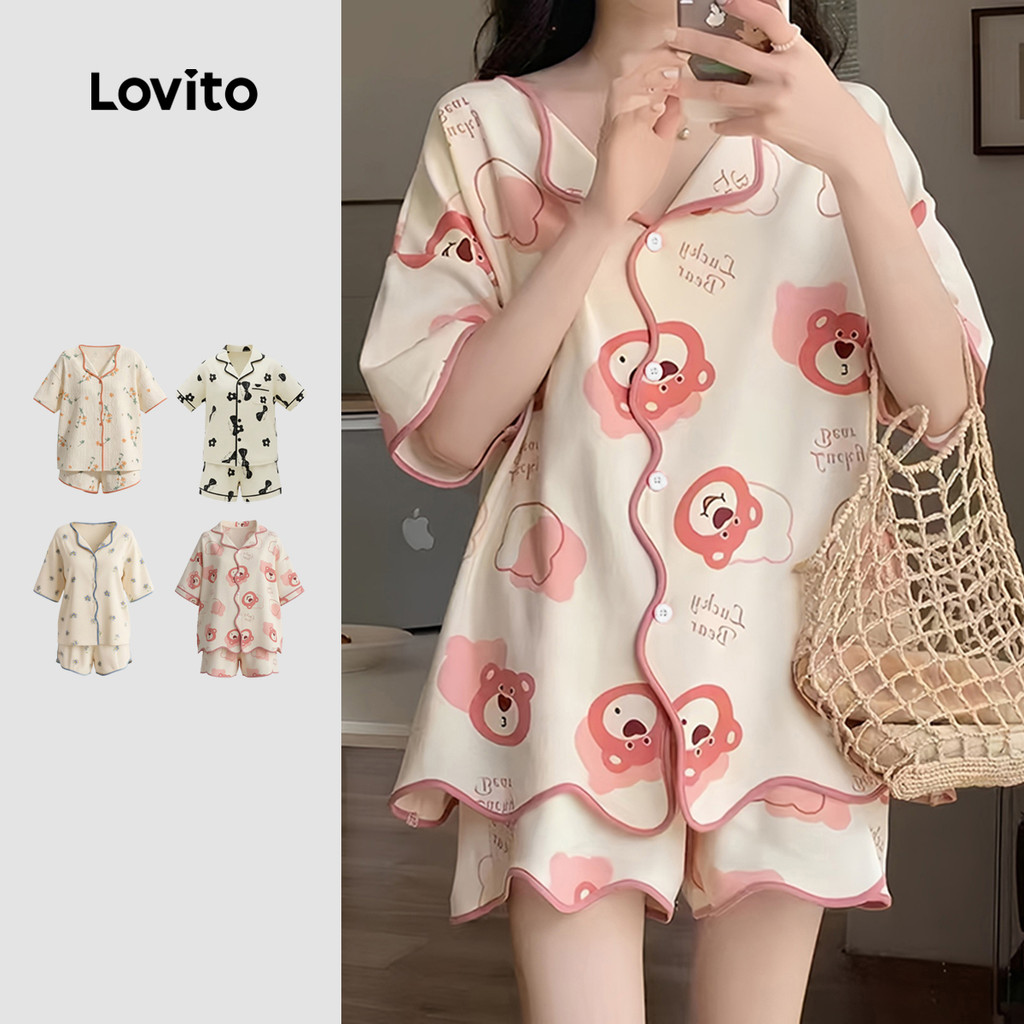 Lovito Conjunto de Pijama 2 Peças Estampa de Margarida Fresca Estilo Ins Bonito Uso Diário Feminino LNE141004