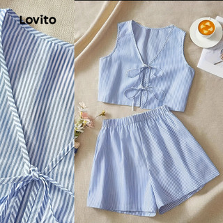 Lovito  Conjuntos Casuais de Shorts 2 Padrão Conjuntos de Shorts Azuis de Primavera/verão para Mulheres LNE141X044