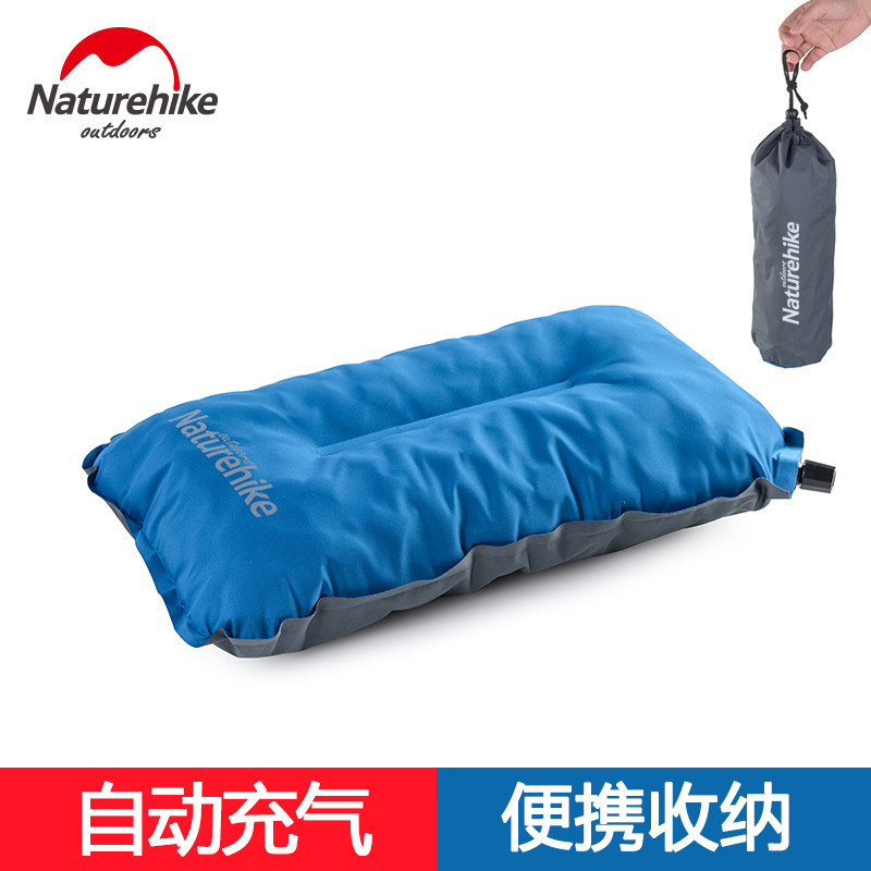 Travesseiro inflável automático para acampamento ao ar livre, travesseiro de viagem, lazer, confortável, portátil, trave