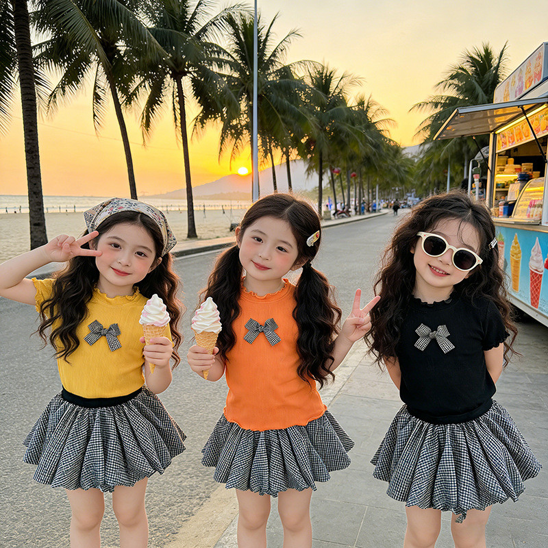 2026 versão coreana verão novo estilo crianças saia de manga curta terno moda na moda bebê menina doce terno de dua