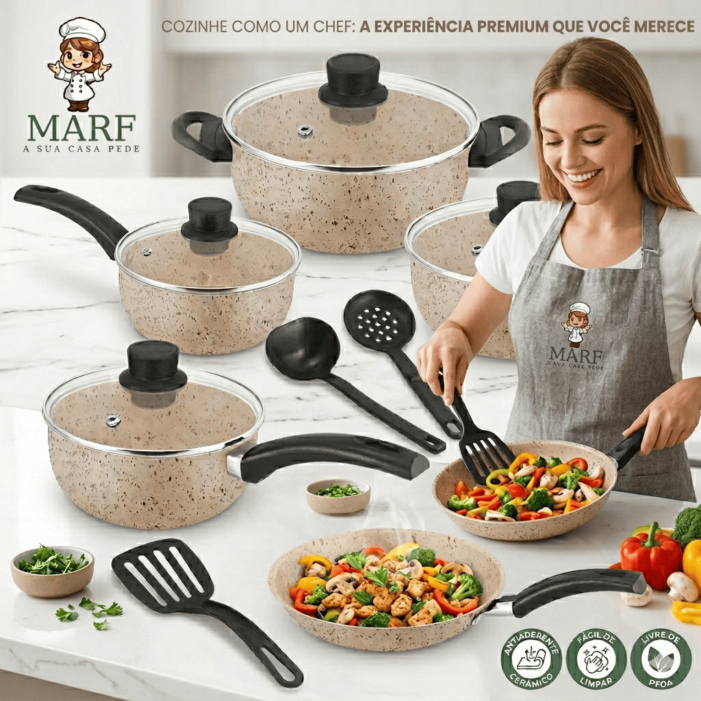 Conjunto de Panelas Marfim Antiaderente 8 Peças Teflon Premium – Alta Qualidade