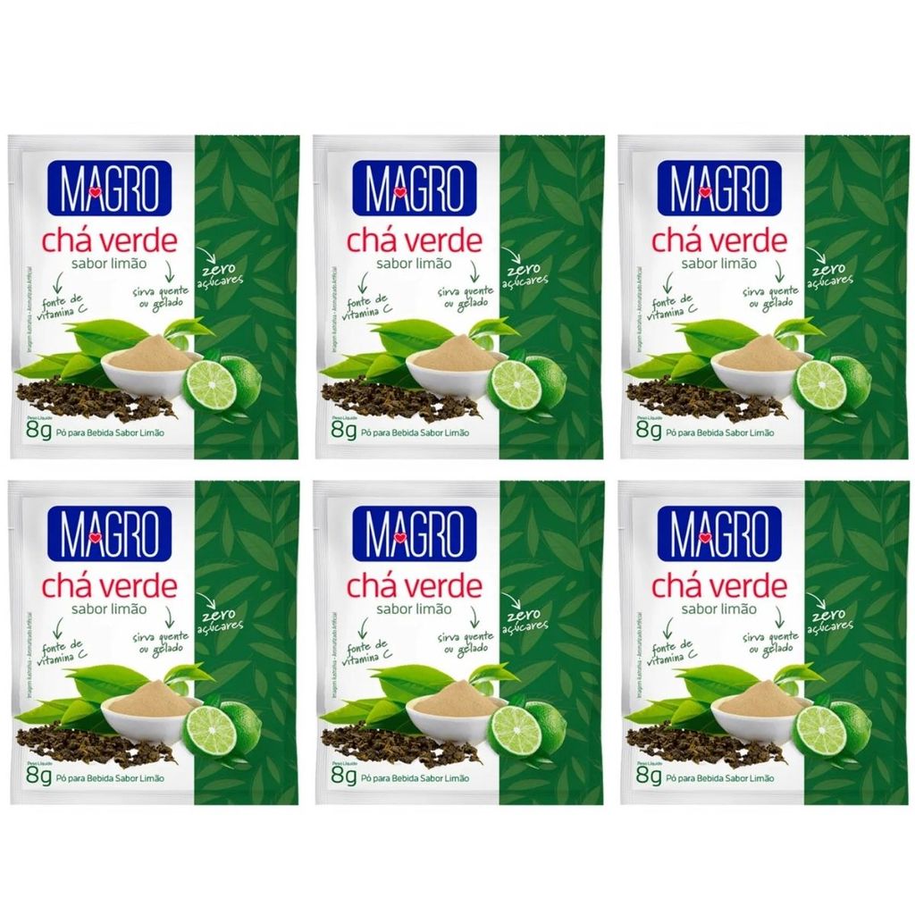 Chá Verde Limão Zero Açucar Diet Natural Kit 6 Fonte de Vitamina C 8g Magro
