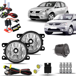 Kit Farol De Milha Neblina Auxiliar Farolete Completo Renault Logan Sandero 2007 08 09 10 11 12 + Lampada Xenon 8000K