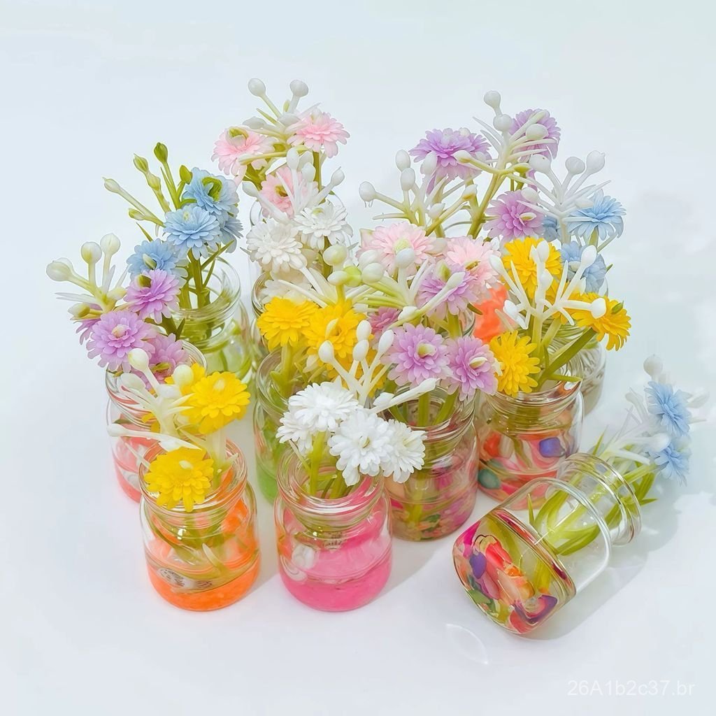 Vaso acrílico colorido, ultra-brilhante e luminoso com flores, decoração criativa para painel de carro e mesa, no estilo