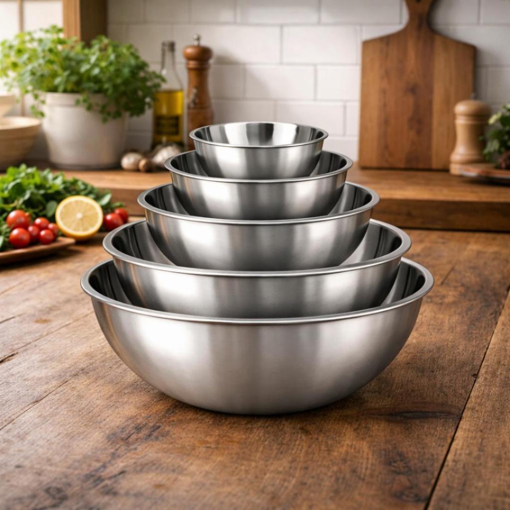 Jogo De 5 Tigelas Bowl Inox Multiuso Com Medição Empilhável 14cm 16cm 20cm 22cm 24cm Gamela Cozinha