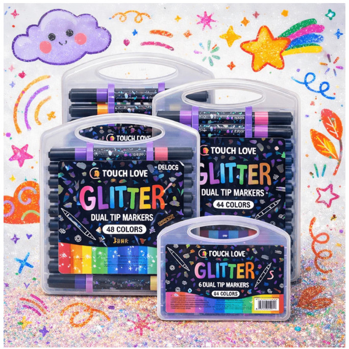 Marcador 12/24/36/48caneta de glitter de cabeça dupla marcador de cabeça dupla brilhante kit canetinhas