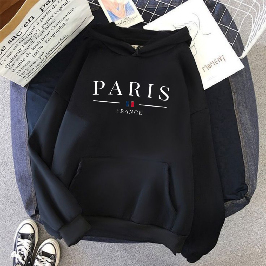 Moletom Blusa De Frio Feminina Paris France Lançamento Bolso Canguru Com Capuz Flanelado Algodão Inverno 2025 Conforto