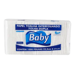 Papel toalha Interfolha 2 dobras 100% celulose folha dupla 22,5x21 com 1000 fls Baby