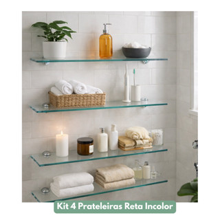 KIT 4 PRATELEIRAS RETA DE VIDRO BANHEIRO 50X15 8 MM INCOLOR em Oferta na Shopee