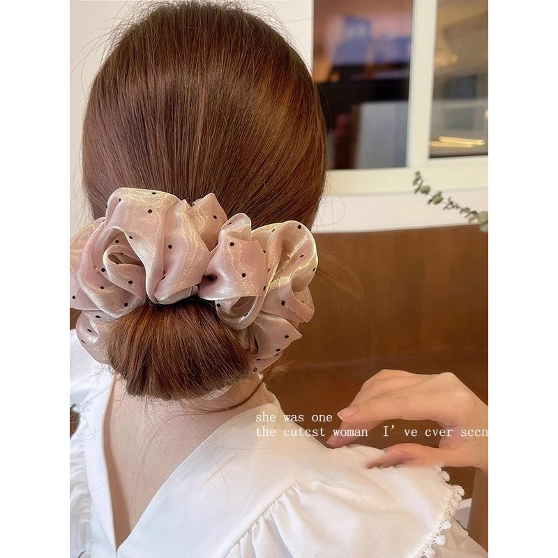 Francês suave bolinhas grande intestino gordo anel pérola fio gradiente elegante bola anel de cabelo rabo de cavalo cord