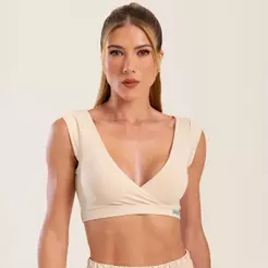Cropped Dois Lados Soft Beige Poliamida Soft Com Bojo