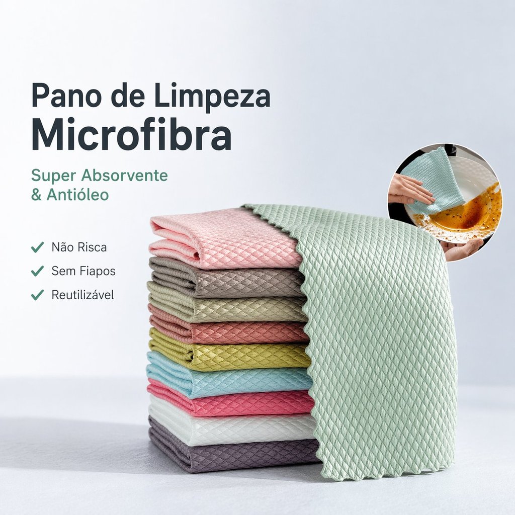 Kit Pano de Limpeza Microfibra Escama 10pcs Cozinha Vidro Antióleo Super Absorvente Multiuso Casa