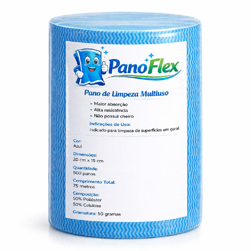 500 unidades Pano de Limpeza Azul PanoFlex 20x15cm Alta Absorção Multiuso
