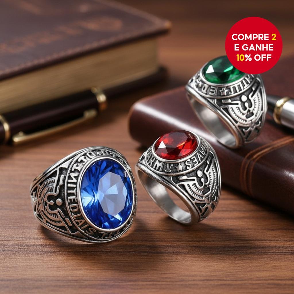 Anel de Aço Inoxidável com Diamante para Homens Inspirado Militar em Oferta na Shopee