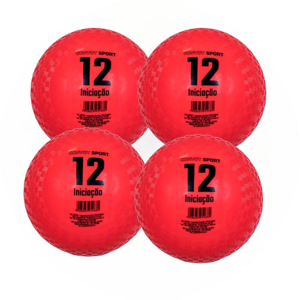 Kit 4 Bola Iniciação Borracha N12 Escolar Esportiva Vermelho