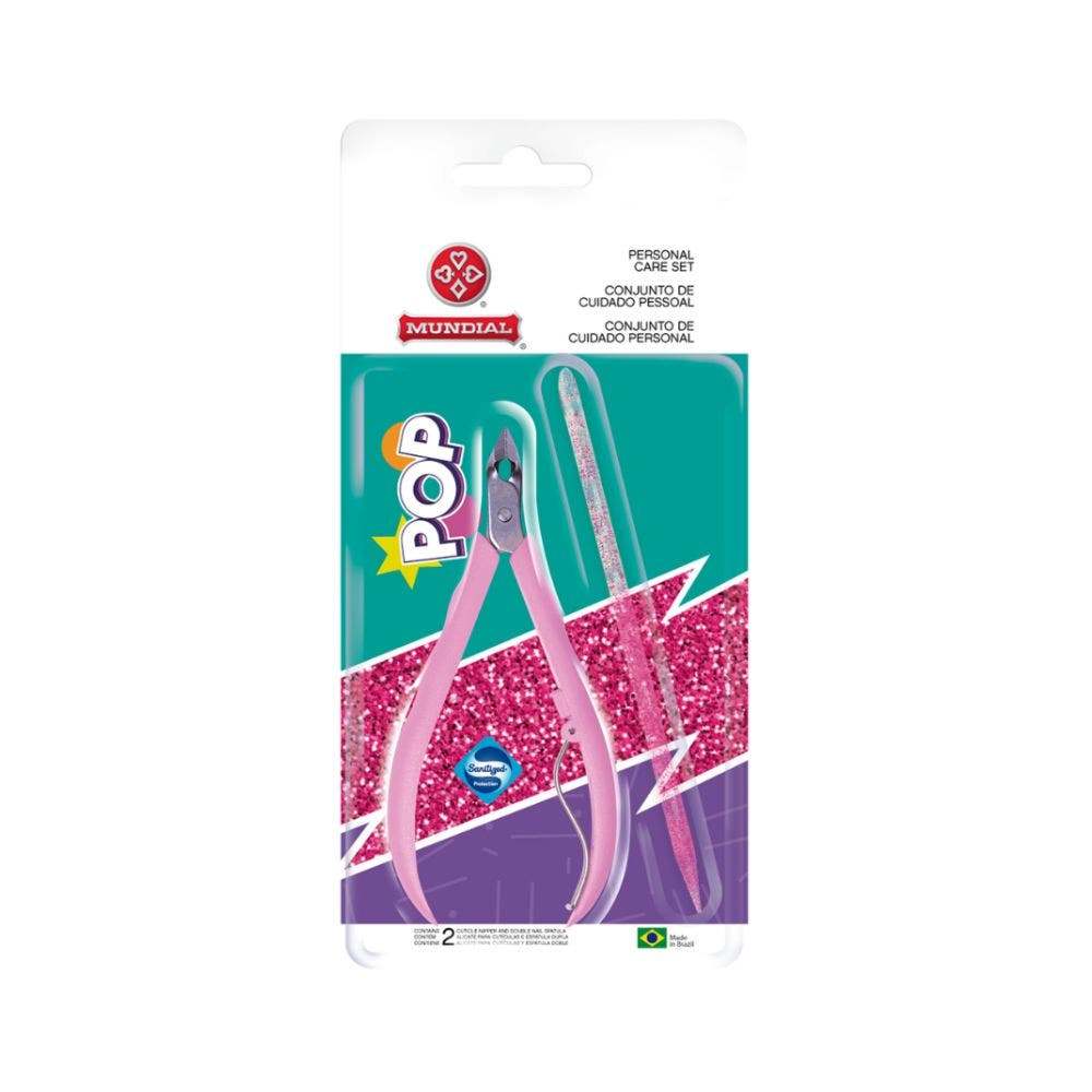 Alicate Cutícula E Palito Mundial Pop Rosa Com Glitter 751 em Oferta na Shopee